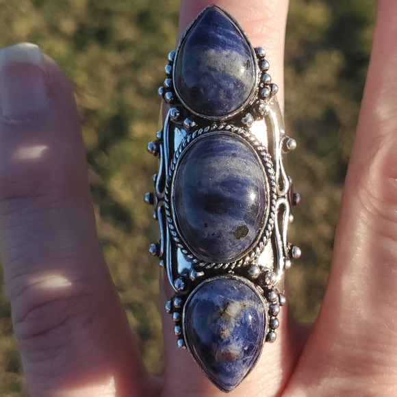 New Oversized Sodalite 925 Silver Statement Ring. - Picture 14 of 16
